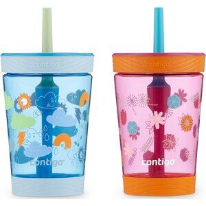 Contigo Tumbler w/Straw 14oz 2 Pack, Dragonfruit Wildflowers & Blue Poppy Cloud